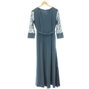 オールインワン サロペット フォーマル 36 青 ブルー レーススリーブ 七分袖 /HN