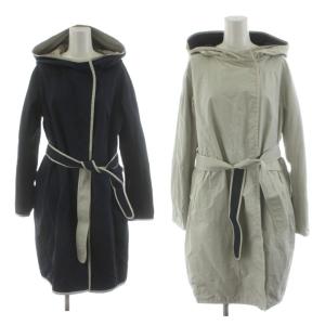 コート ロング丈 フード リバーシブル 40 ライトグレー 紺 ネイビー /AN71