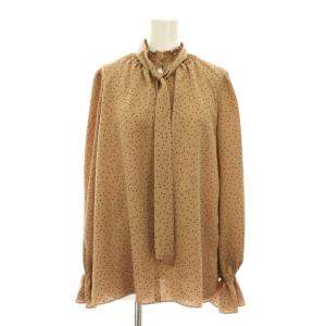 ランダムドットサテンボウタイブラウス シャツ プルオーバー 38 ブラウン ベージュ 長袖 /YM