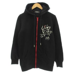 パーカー スウェット ジップアップ 刺繍 S 黒 ブラック /G