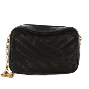 CHANEL ラムスキン Vステッチ ココマーク チェーンショルダーバッグ ブラック 2番台