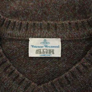 VIVIENNE WESTWOOD MAN ニット セーター 長袖 Vネック オーブ ロゴ 刺繍 ワンポイント ウール M 茶 ブラウン /BB