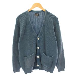 Summer Knit Cardigan サマーニットカーディガン 長袖 Vネック 片畦編み 38 青