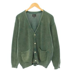 Summer Knit Cardigan サマーニットカーディガン 長袖 Vネック 片畦編み 38 緑