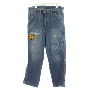 デニムパンツ ジーンズ ジーパン Gパン ダメージ加工 ワッペン ジッパーフライ L 青 ブルー 02211AP04