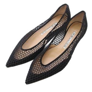 パンプス ポインテッドトゥ ローヒール メッシュ ワンカラー 38.5 黒 ブラック /BB
