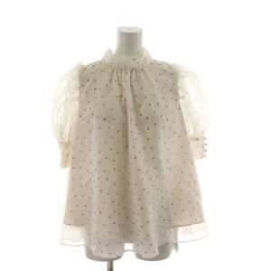 シャツ ブラウス F 白 ホワイト ドット柄 パフスリーブ 半袖 /RR