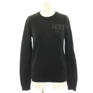 ニット カットソー 42 黒 ブラック 長袖 ラウンドネック ウール ロゴデザイン P19IN2M A0217019