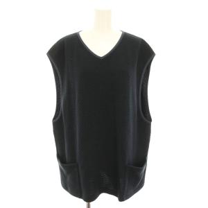 ドットジャガードニットベスト プルオーバー Vネック 総柄 L 紺 ネイビー 黒 ブラック CS37-K15