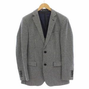 テーラードジャケット ブレザー チェック ウール混 背抜き M ネイビー 紺 51D12-212-27