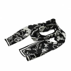 スカーフ 総柄 シルク 絹 黒 ブラック 白 ホワイト /AN10