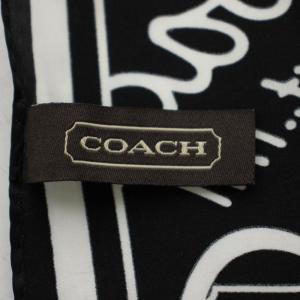COACH スカーフ 総柄 シルク 絹 黒 ブラック 白 ホワイト /AN10