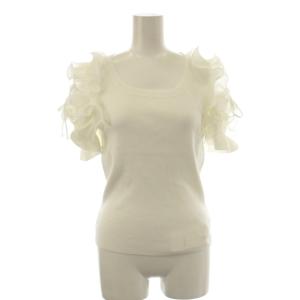 23SS シアーフリルニット セーター F 白 半袖 ラウンドネック フリル袖 肩開き /JP