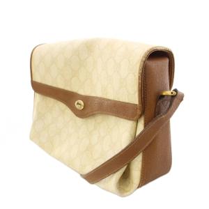 GUCCI ショルダーバッグ GGキャンバス レザー ロゴ インターロッキング アイボリー 茶 ブラウン /BB OH