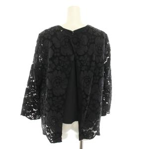 ADORE 2点セット インナー付ソレイユフラワーレースブラウス 長袖 花柄 カットソー ノースリーブ 38 紺 ネイビー