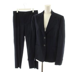 スーツ セットアップ テーラードジャケット シングル パンツ スラックス ストライプ柄 ウール 6 紺