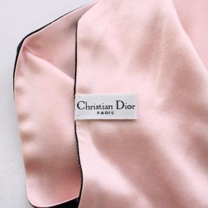 Christian Dior スカーフ シルク ロゴ プリント パール 装飾 ピンク 黒 ブラック /BB OH