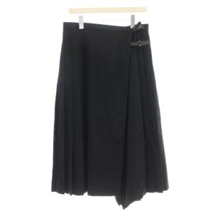 ウール ラップスカート ロング プリーツ切替 スカート 48 黒 ブラック FX118-829 /G