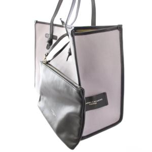 GIANNI CHIARIN マルチェッラ トートバッグ ハンドバッグ キャンバス レザー 切替 バイカラー 紫 パープル 黒 ブラック