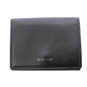 三つ折り財布 コンパクトウォレット スクエア ロゴ ワンポイント レザー 黒 ブラック /BB