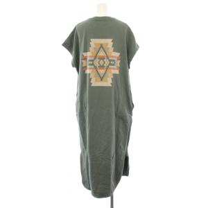 PENDLETON B:MING by BEAMS 別注フレンチスリーブワンピース ロング バックプリント F カーキ /TK