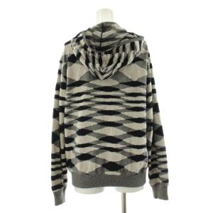MISSONI ニットパーカー 長袖 ジップアップ 総柄 パイル生地 48 黒 ブラック グレー /KU