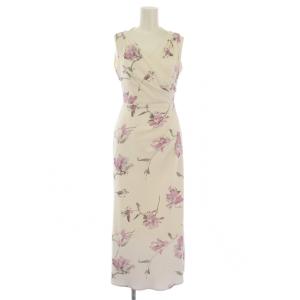 25SS ペイントフラワープリントワンピース タイト マキシ ロング ノースリーブ Vネック 花柄 0