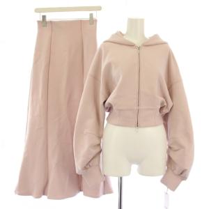 24AW Sustainaスウェットsetup セットアップ ジップアップパーカー 長袖 ショート丈 フレアスカート