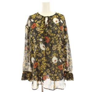 MARIGOLD PRINT ALRIK シャツ ブラウス 絹 シルク シアー S 黒 ブラック 花柄