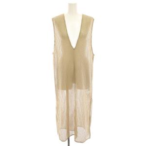 25SS タグ付き 絡み織りメッシュレースベスト F ベージュ Vネック シアー ロング プルオーバー