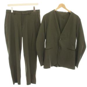 21SS スーツ ノーカラージャケット パンツ スラックス S M カーキ 無地 /HN