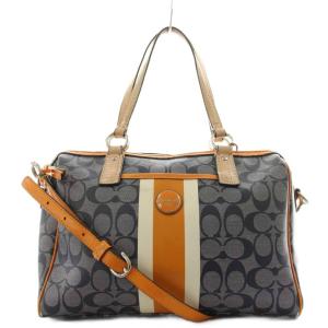 シグネチャー ボストンバッグ ハンドバッグ ショルダーバッグ 2way オレンジ 紺 ネイビー F24362