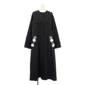 ノーカラーコート スプリングコート アウター ロング丈 花モチーフ 装飾 1 紺 ネイビー 22B901