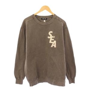 スウェット トレーナー 長袖 クルーネック ロゴ 刺繍 ワンカラー M 茶 ブラウン /BB