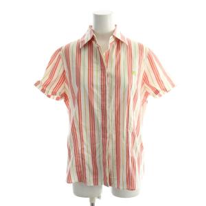 シャツ ブラウス 42 ピンク 白 ホワイト ストライプ柄 半袖 ロゴ刺繍 /AP
