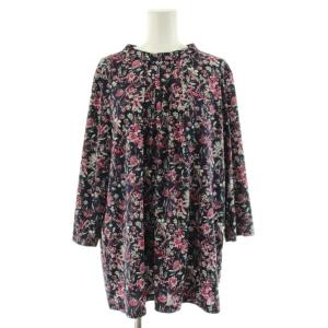 WHITE LABEL プリントバンドカラーブラウス カットソー プルオーバー 七分袖 花柄 大きいサイズ