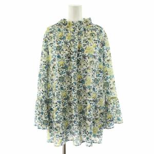 ERICA ラワー柄ハイネックブラウス カットソー プルオーバー 七分袖 花柄 大きいサイズ 13+ 白