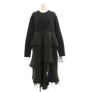 ラッフルプリーツレイヤードワンピース ロング 長袖 F 黒 4233-15 /KH