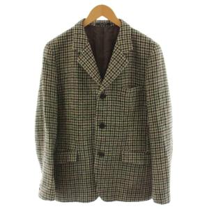 ハリスツイード テーラードジャケット シングル 千鳥格子 ウール L グレー 黒 ブラック MH-026146