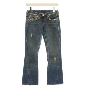 JOEY BIG 7 デニムパンツ ジーンズ W24 青 ブルー ダメージ加工 ステッチデザイン フレアシルエット