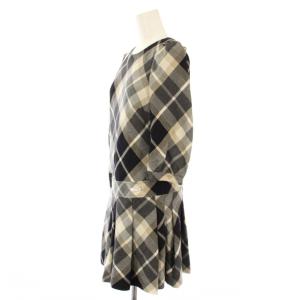 BURBERRY BLUE LABEL ワンピース 七分袖 ひざ丈 チェック柄 38 グレー 黒 E1J18-644-09 /TK