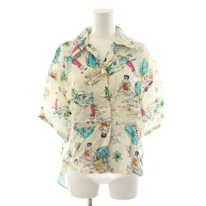 24SS リゾートプリントシャツ ブラウス 半袖 36 ベージュ 0224241099 /AN72