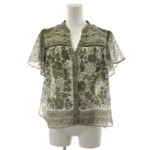 24SS バンダナフレアスリーブブラウス シャツ 半袖 シースル シアー 36 カーキ 白 ホワイト 0224241098