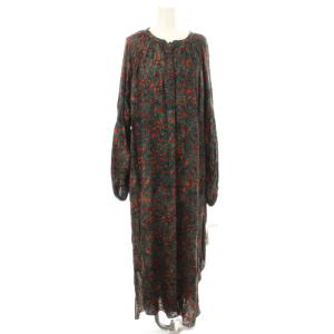 ワンピース F 赤 緑 花柄 ロング丈 長袖 /JP