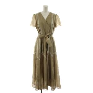 カシュクール切替フレアワンピース ロング 半袖 レース 36 ベージュ 0323231212 /AN76