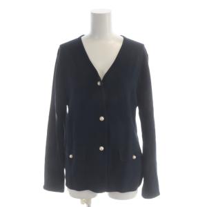 カーディガン 紺 ネイビー Vネック 長袖 パールボタン /AP