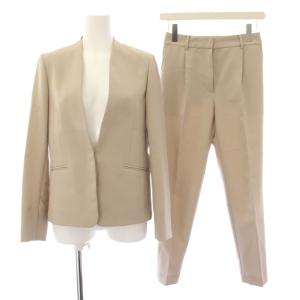 パンツスーツ ノーカラージャケット パンツ スラックス XS ベージュ 12-3204026 /JP