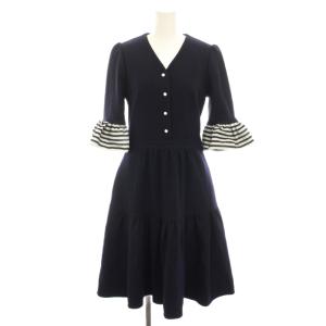 ウールジャージドレス WOOL JERSEY DRESS ワンピース ひざ丈 七分袖 フリル ボーダー柄