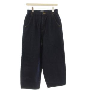 デニム ジーンズ 40 インディゴ クロップド丈 タック入り ワイドシルエット /JP