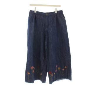 デニム ジーンズ 42 インディゴ 花柄刺繍 ワイド クロップド丈 /JP
